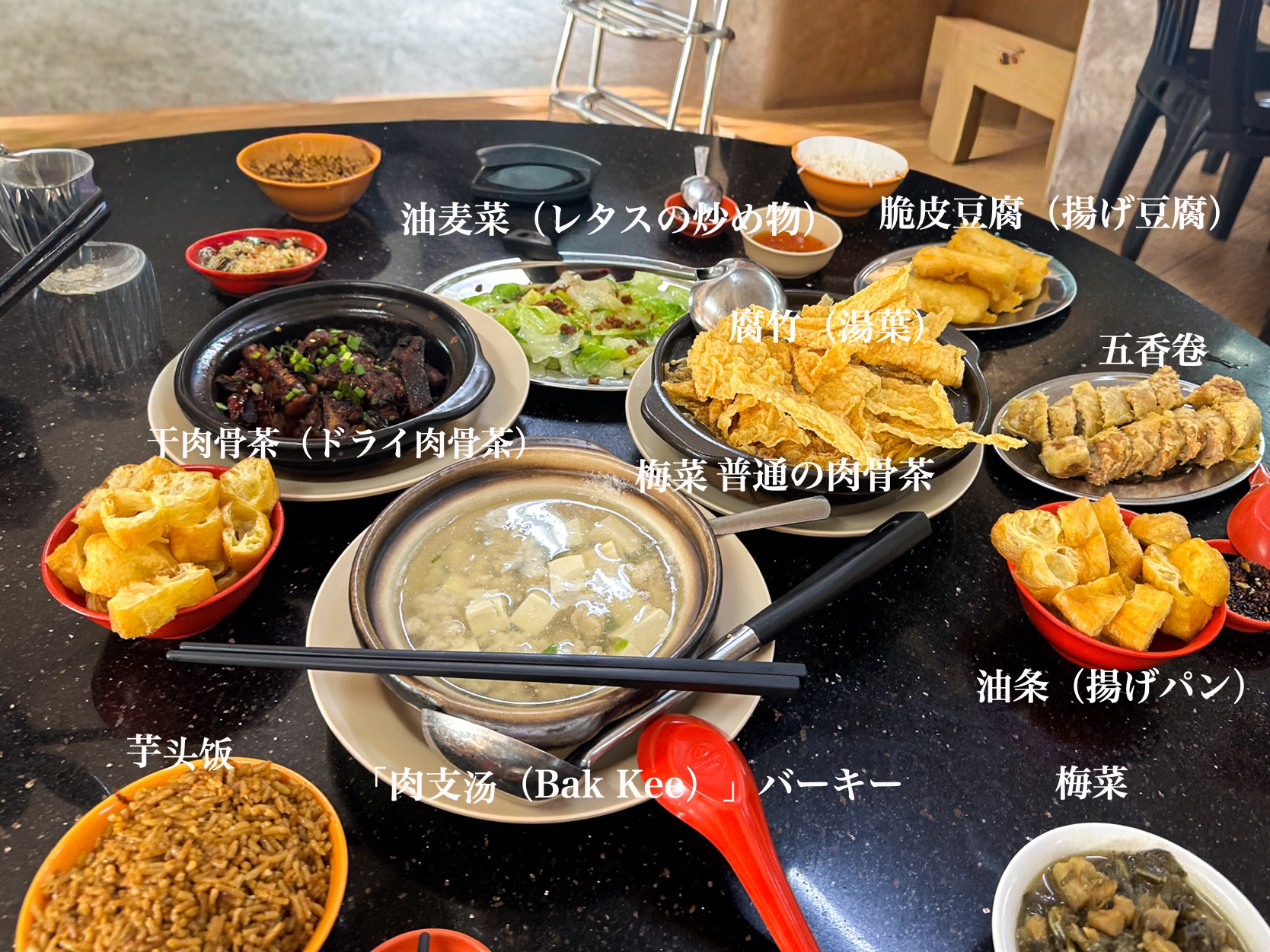 Segamatの潮州砂煲肉骨茶で提供される肉支汤（Bak Kee）を中心とした定番料理